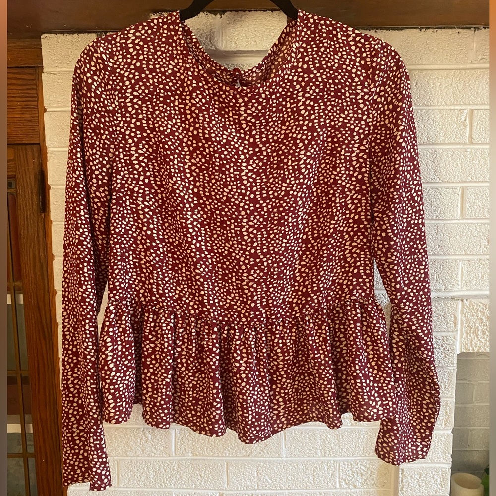 Red flowy long sleeve blouse polka dots